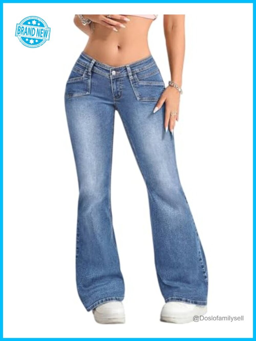 Womens Low Waisted Flare Jeans Stretch Denim Bell Bottom